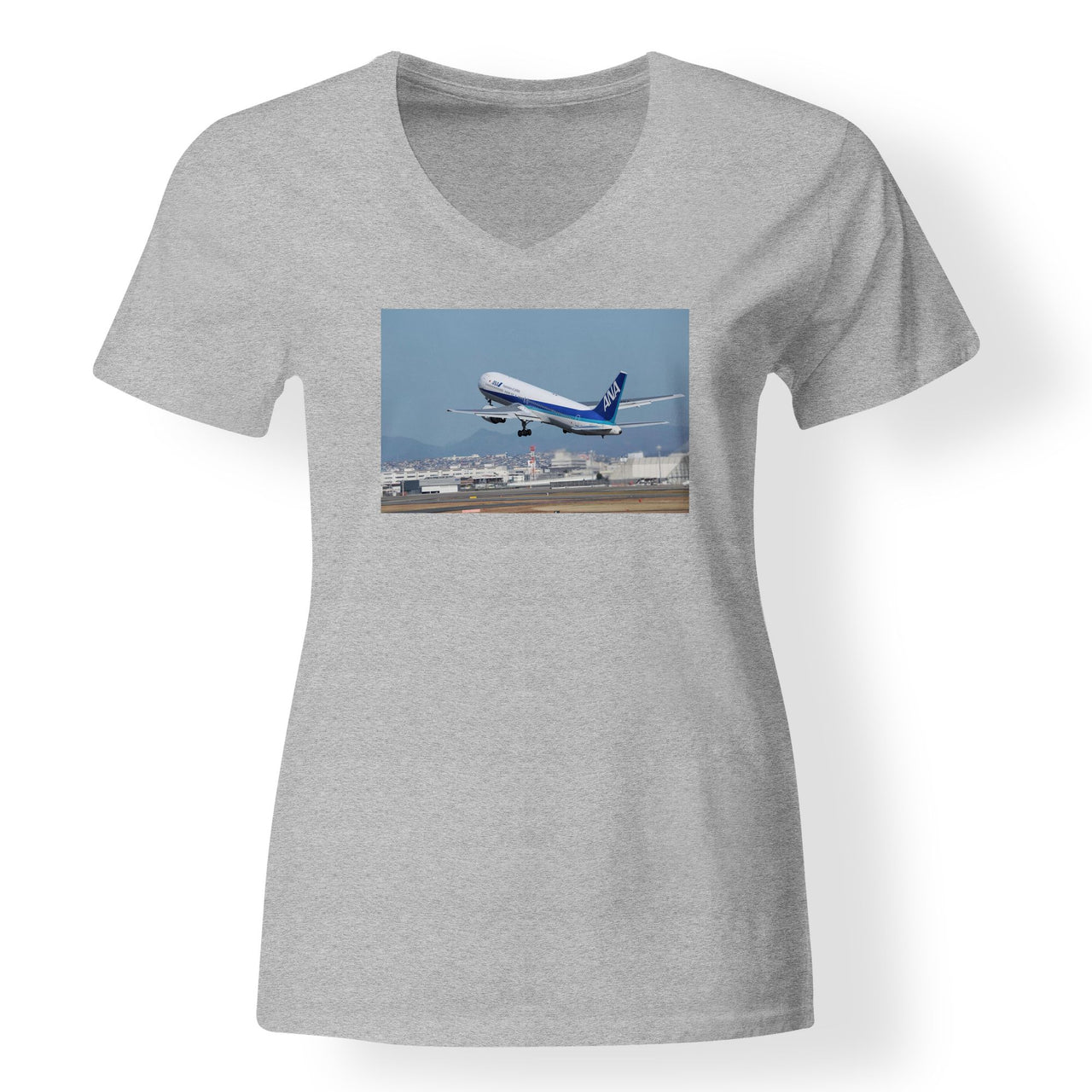 Departing ANA's Boeing 767 Designed V-Neck T-Shirts
