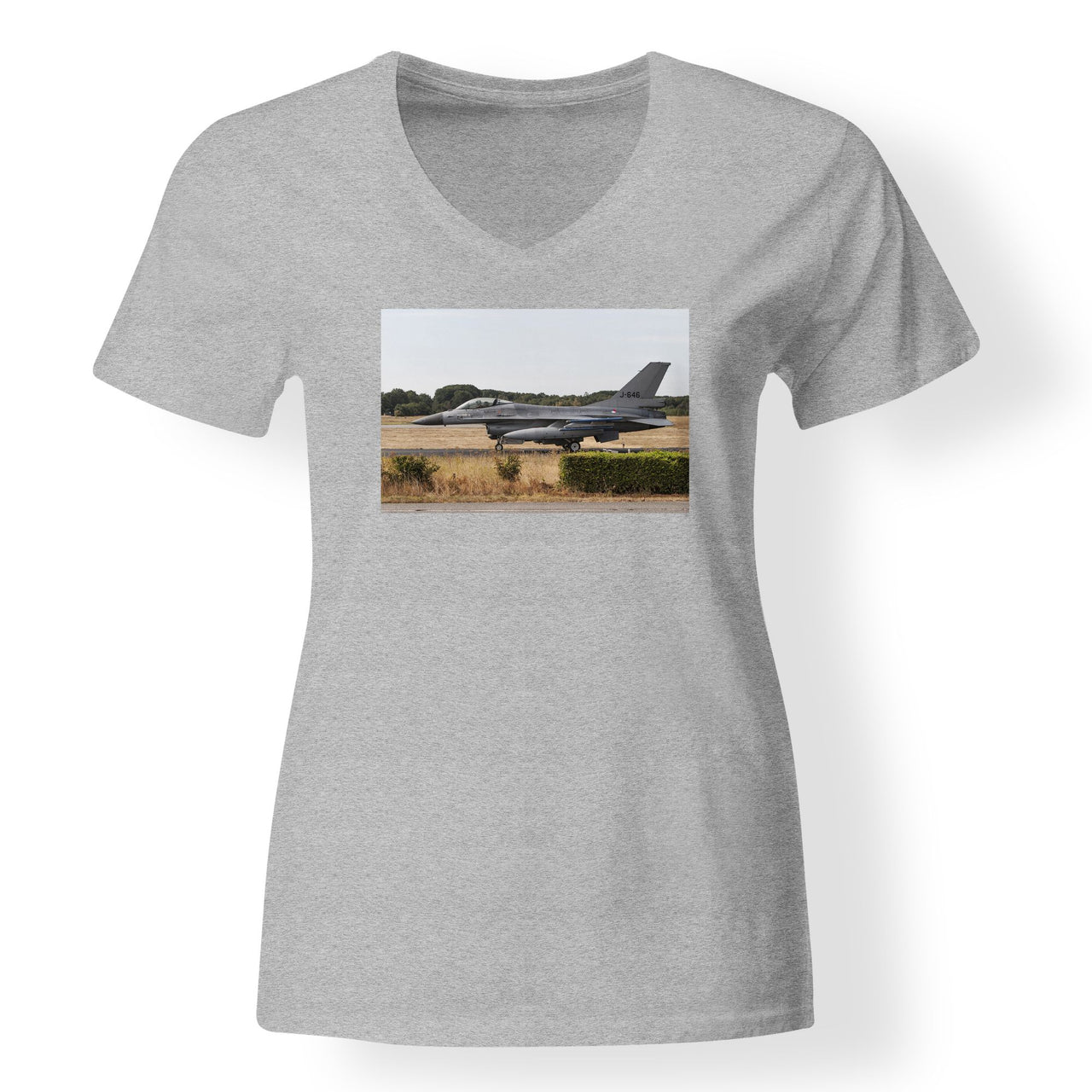 Fighter Jet 16 From Side Designed V-Neck T-Shirts