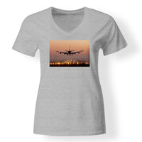 Thumbnail for Landing Boeing 747 During Sunset Designed V-Neck T-Shirts