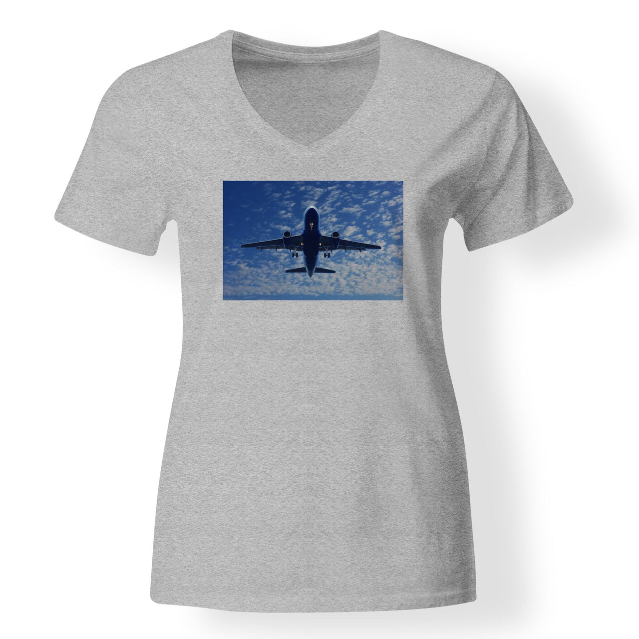 Airplane From Below Designed V-Neck T-Shirts
