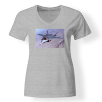 Thumbnail for Fighter Jet 35 Captured in the Air Designed V-Neck T-Shirts