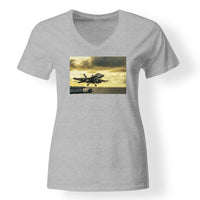 Thumbnail for Departing Jet Aircraft Designed V-Neck T-Shirts