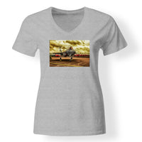 Thumbnail for Fighter Jet 35 at Airbase Designed V-Neck T-Shirts