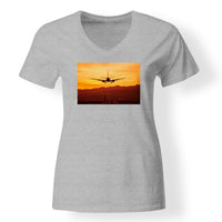 Thumbnail for Landing Aircraft During Sunset Designed V-Neck T-Shirts