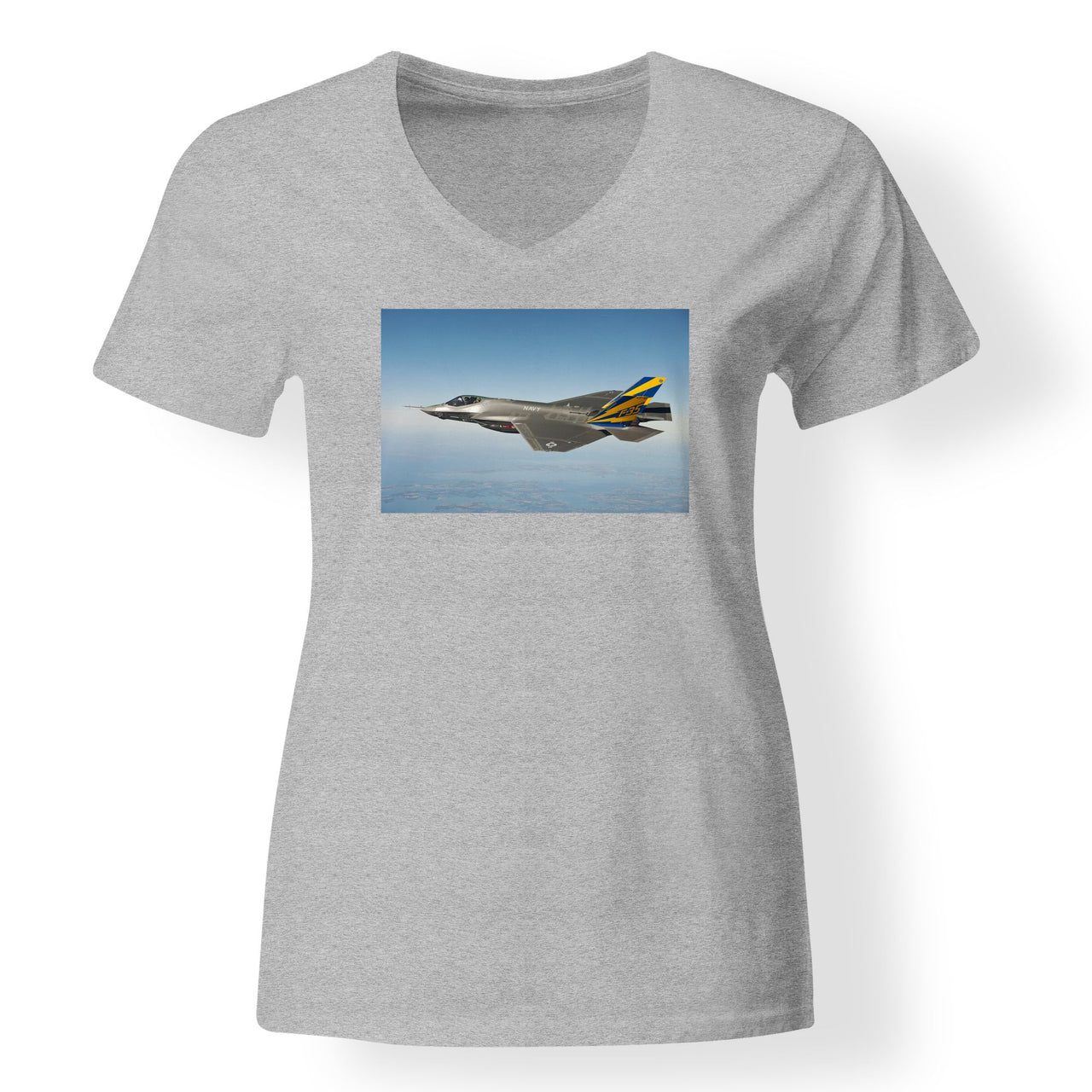 Cruising Fighter Jet 35 Designed V-Neck T-Shirts