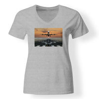 Thumbnail for Aircraft Departing from RW30 Designed V-Neck T-Shirts