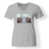 Thumbnail for Airplane Flying over Big Buildings Designed V-Neck T-Shirts
