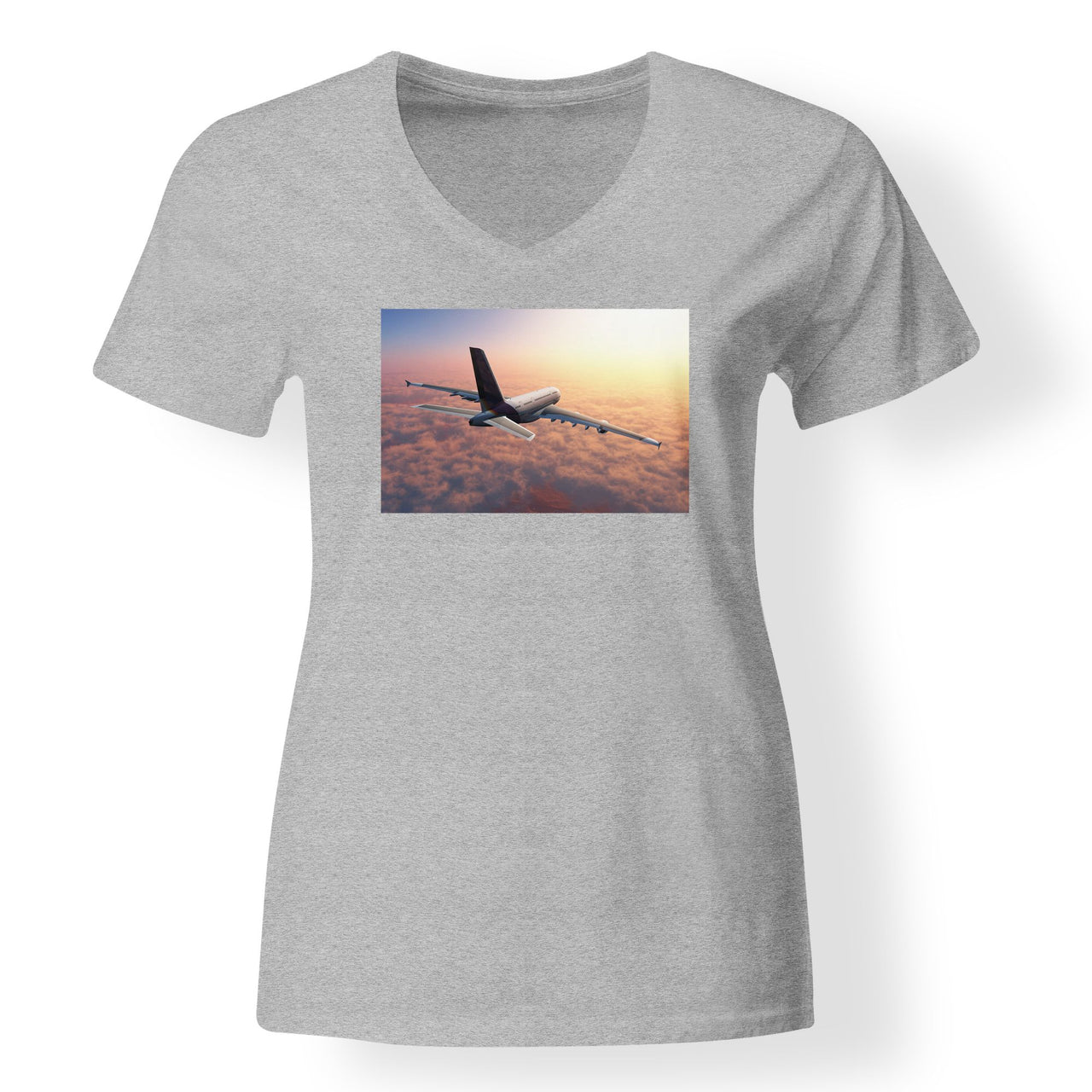 Super Cruising Airbus A380 over Clouds Designed V-Neck T-Shirts