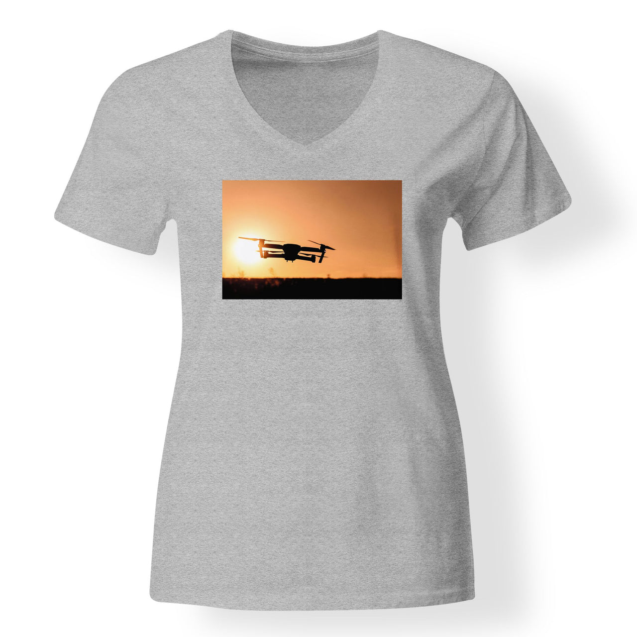 Amazing Drone in Sunset Designed V-Neck T-Shirts
