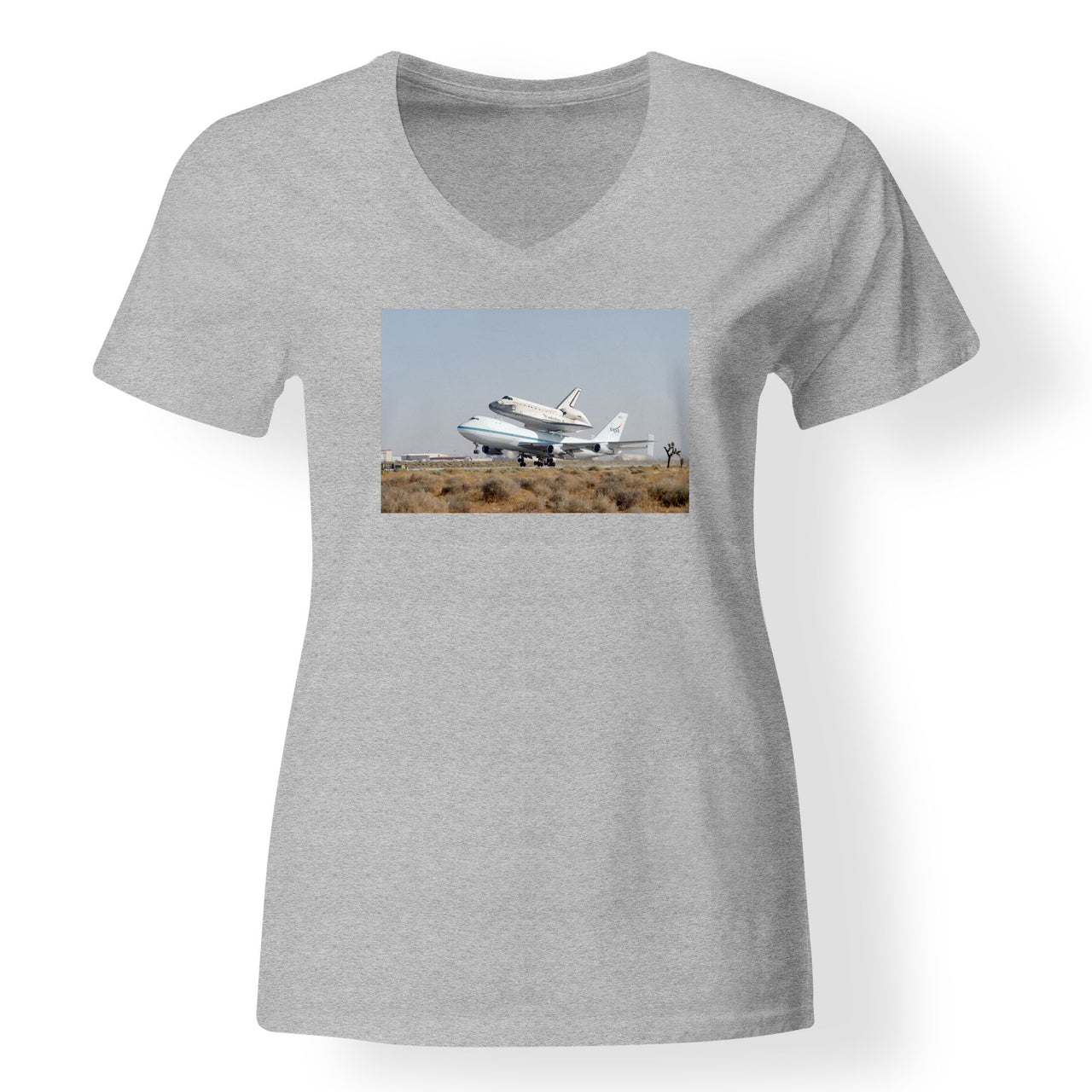 Boeing 747 Carrying Nasa's Space Shuttle Designed V-Neck T-Shirts