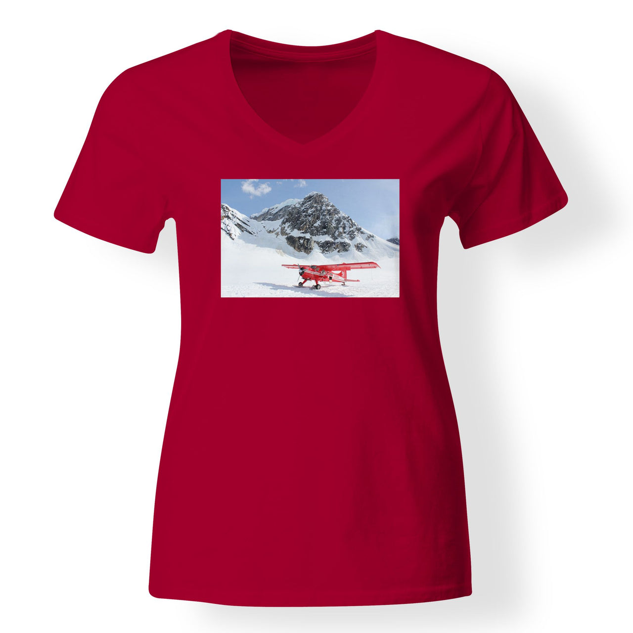 Amazing Snow Airplane Designed V-Neck T-Shirts