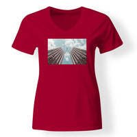 Thumbnail for Airplane Flying over Big Buildings Designed V-Neck T-Shirts