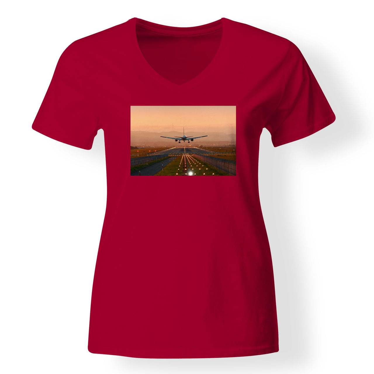 Super Cool Landing During Sunset Designed V-Neck T-Shirts