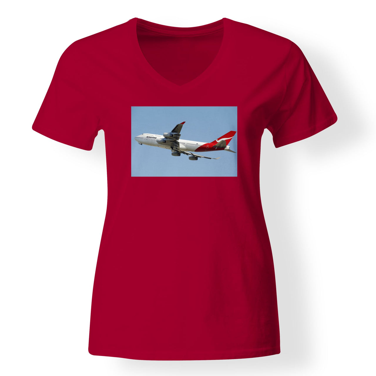 Departing Qantas Boeing 747 Designed V-Neck T-Shirts