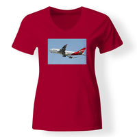 Thumbnail for Departing Qantas Boeing 747 Designed V-Neck T-Shirts