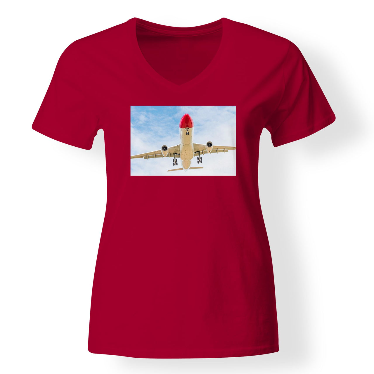 Beautiful Airbus A330 on Approach Designed V-Neck T-Shirts