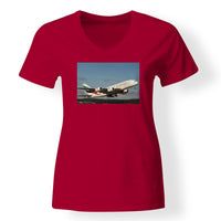 Thumbnail for Departing Emirates A380 Designed V-Neck T-Shirts