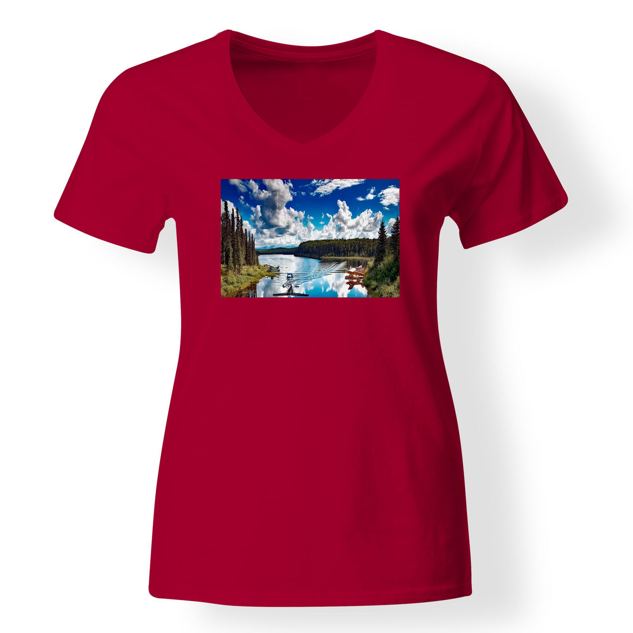 Amazing Scenary & Sea Planes Designed V-Neck T-Shirts
