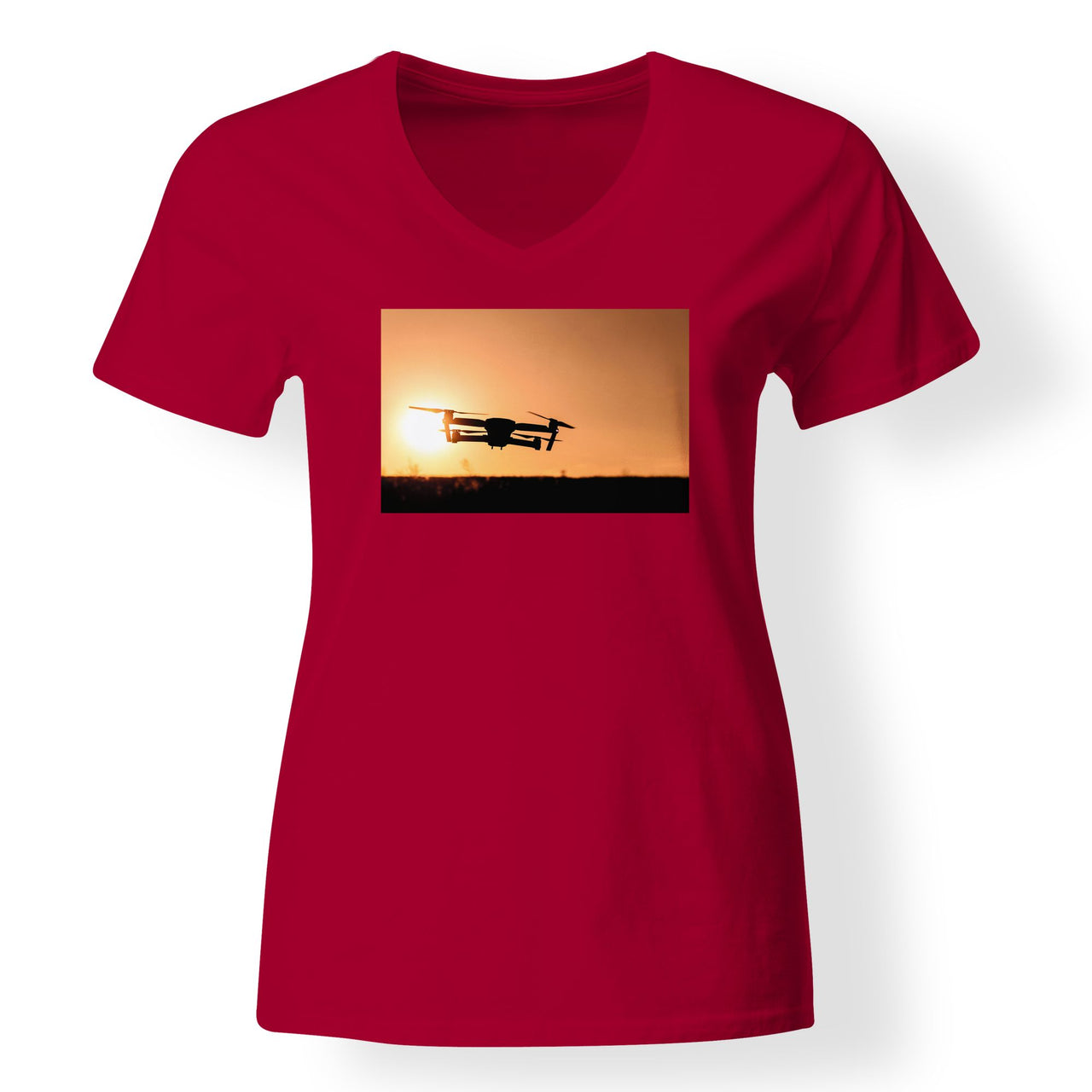 Amazing Drone in Sunset Designed V-Neck T-Shirts