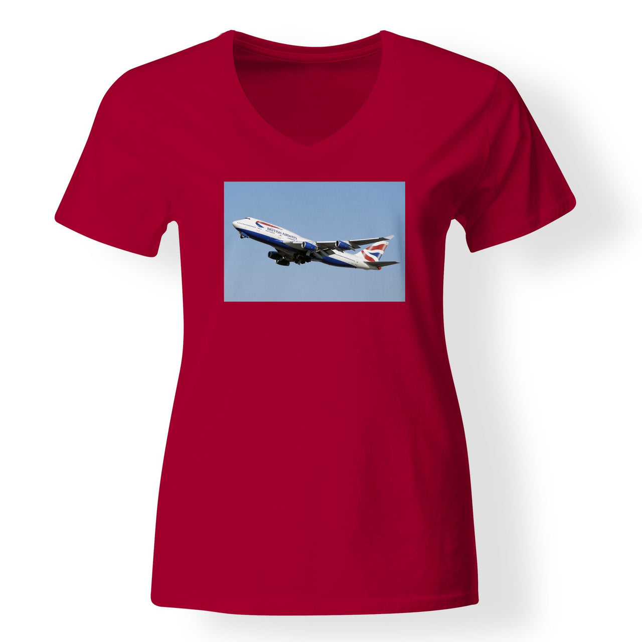 Departing British Airways Boeing 747 Designed V-Neck T-Shirts