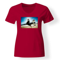 Thumbnail for Turning Right Fighting Falcon F16 Designed V-Neck T-Shirts