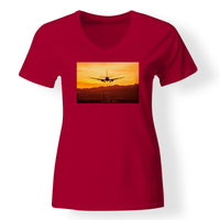 Thumbnail for Landing Aircraft During Sunset Designed V-Neck T-Shirts