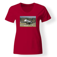 Thumbnail for Departing Singapore Airlines A380 Designed V-Neck T-Shirts