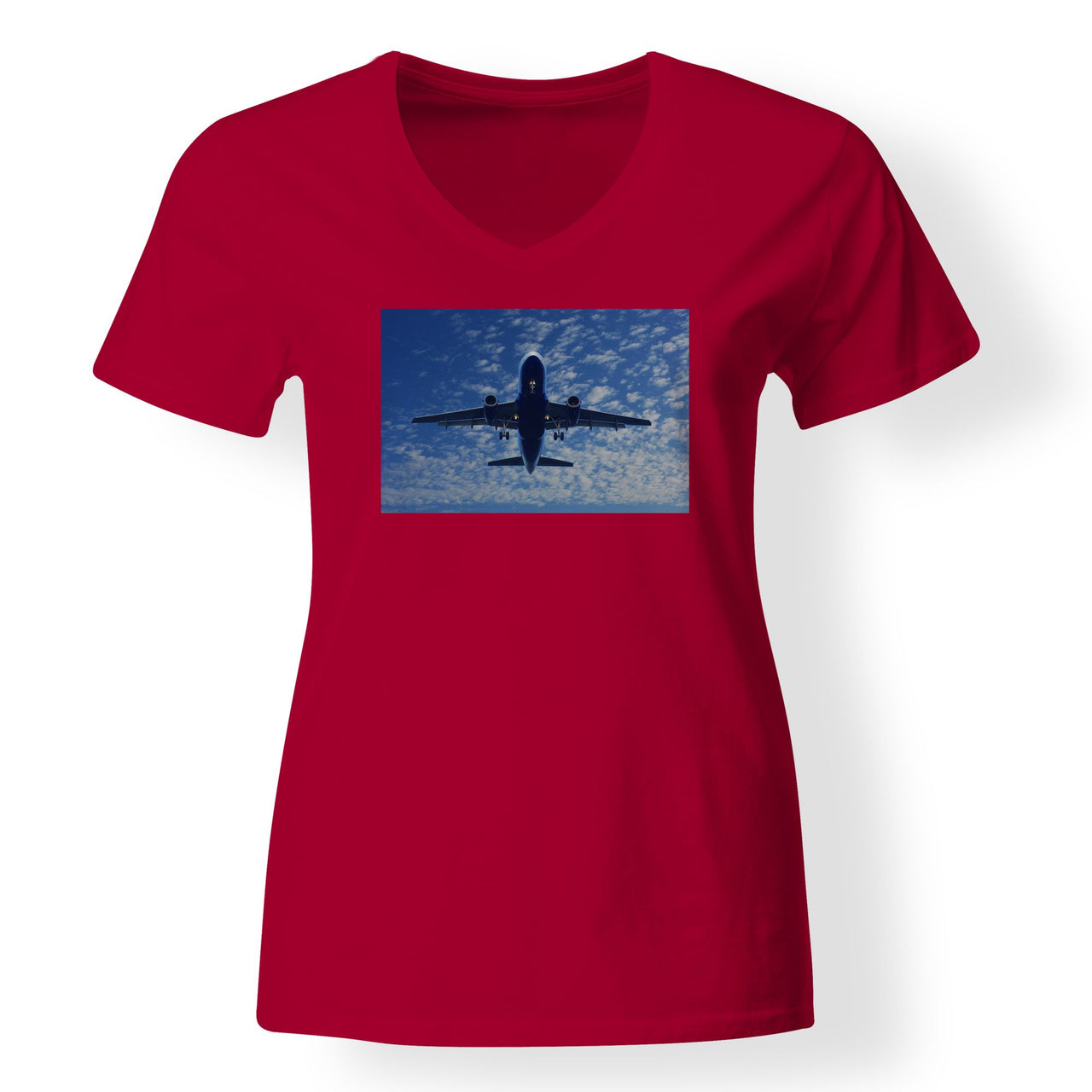 Airplane From Below Designed V-Neck T-Shirts