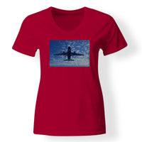 Thumbnail for Airplane From Below Designed V-Neck T-Shirts