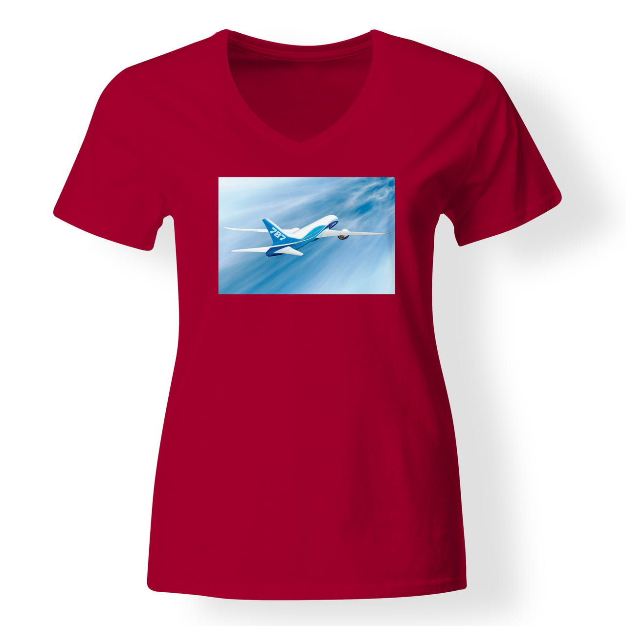Beautiful Painting of Boeing 787 Dreamliner Designed V-Neck T-Shirts