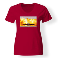 Thumbnail for Face to Face with Air Force Jet & Flames Designed V-Neck T-Shirts