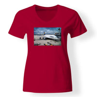 Thumbnail for Lufthansa's A380 At The Gate Designed V-Neck T-Shirts