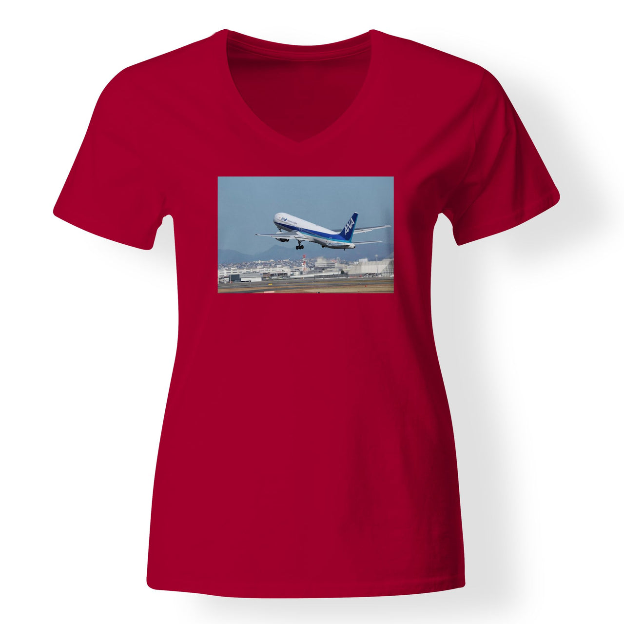 Departing ANA's Boeing 767 Designed V-Neck T-Shirts