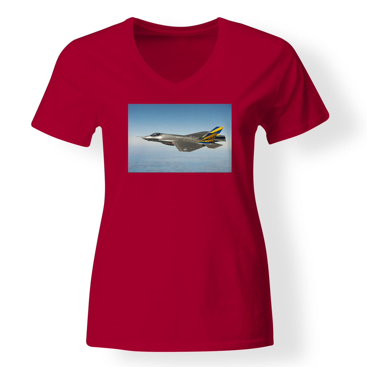 Cruising Fighter Jet 35 Designed V-Neck T-Shirts