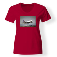 Thumbnail for Departing Lufthansa A380 Designed V-Neck T-Shirts