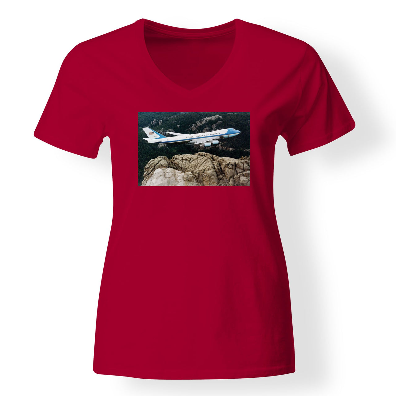 Cruising United States Of America Boeing 747 Designed V-Neck T-Shirts