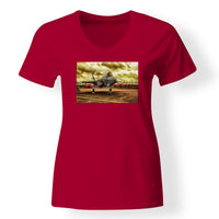 Thumbnail for Fighter Jet 35 at Airbase Designed V-Neck T-Shirts