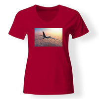 Thumbnail for Super Cruising Airbus A380 over Clouds Designed V-Neck T-Shirts