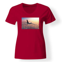 Thumbnail for Super Cruising Airbus A380 over Clouds Designed V-Neck T-Shirts