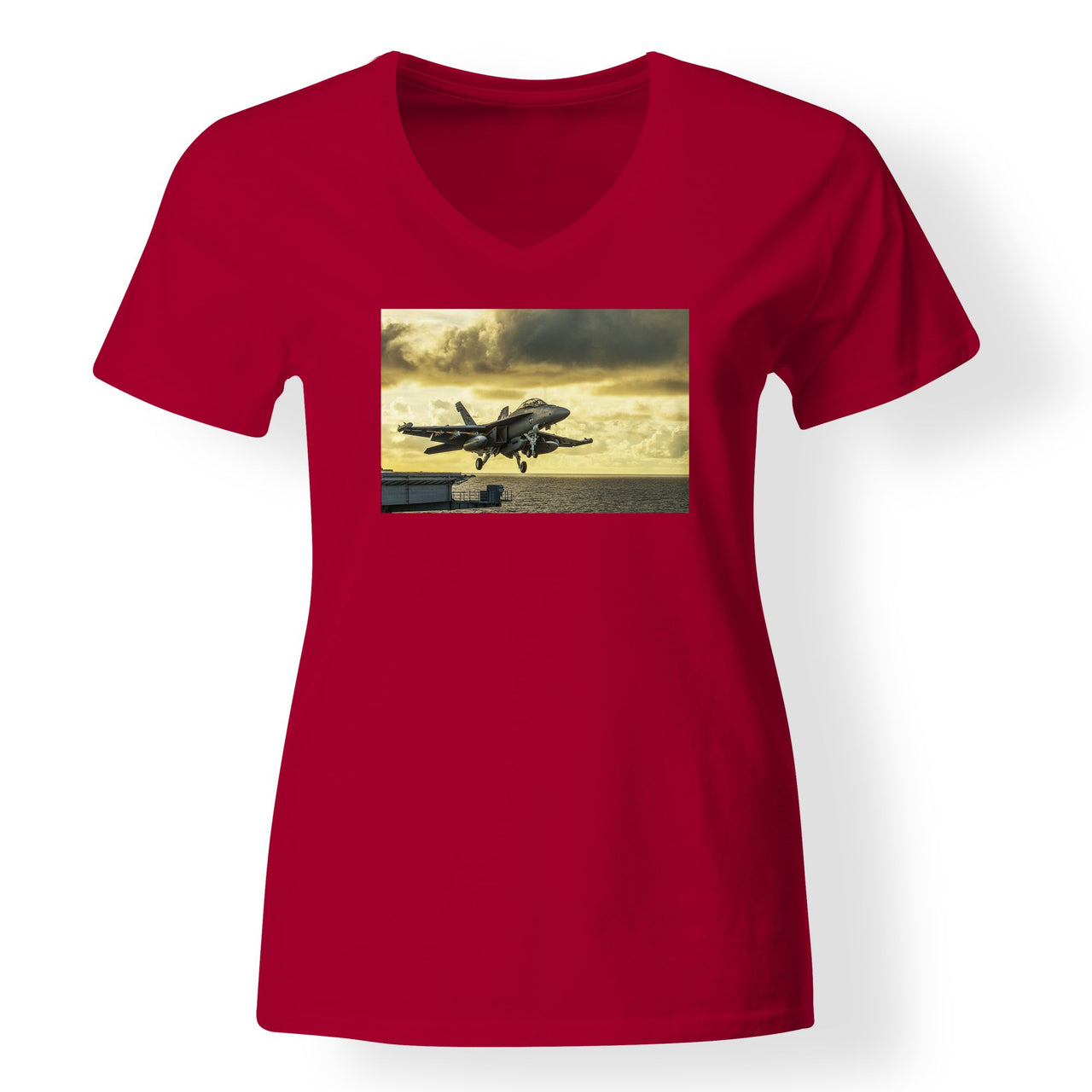 Departing Jet Aircraft Designed V-Neck T-Shirts