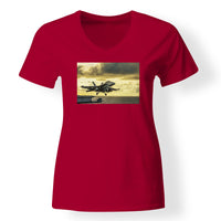 Thumbnail for Departing Jet Aircraft Designed V-Neck T-Shirts