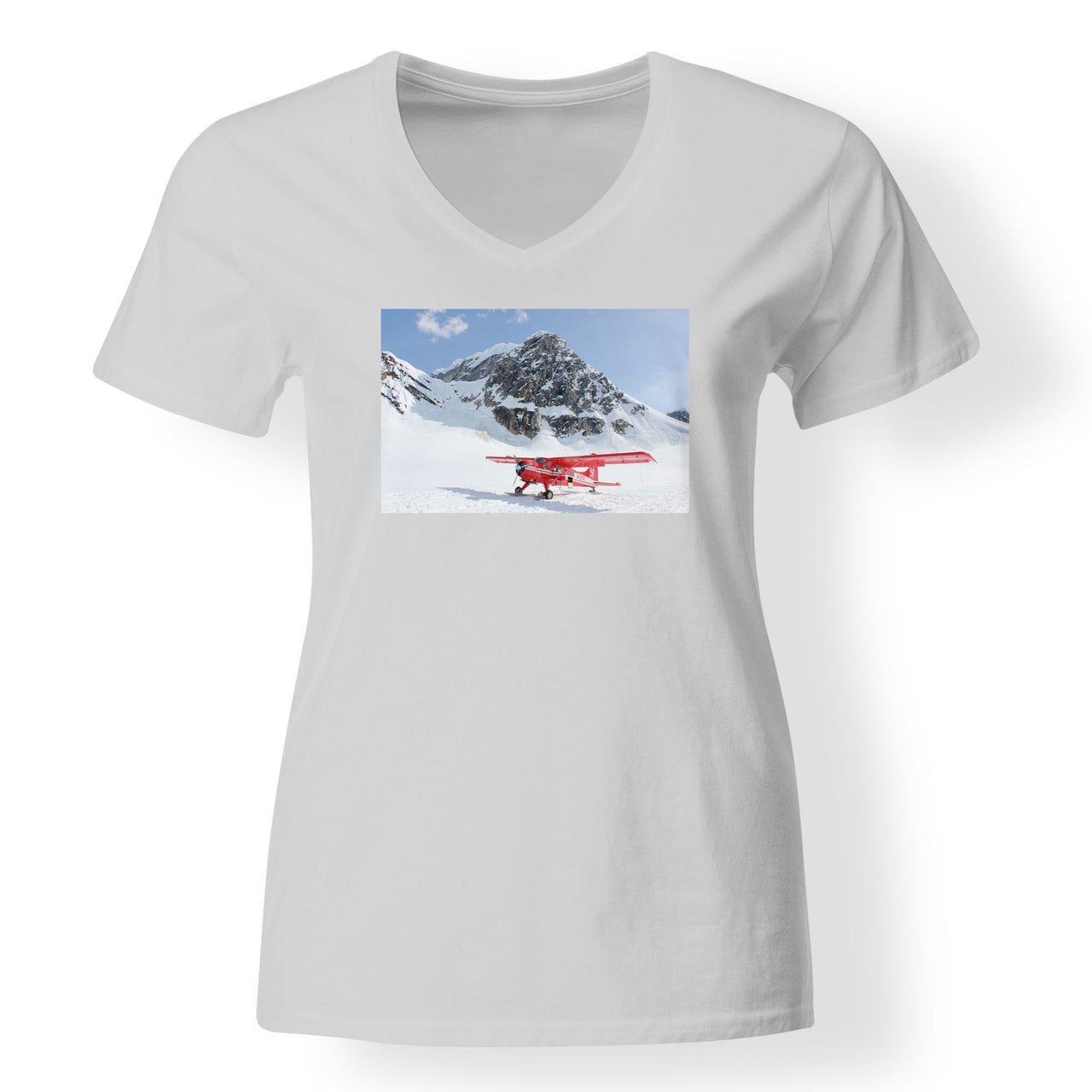 Amazing Snow Airplane Designed V-Neck T-Shirts