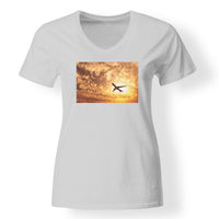 Thumbnail for Plane Passing By Designed V-Neck T-Shirts