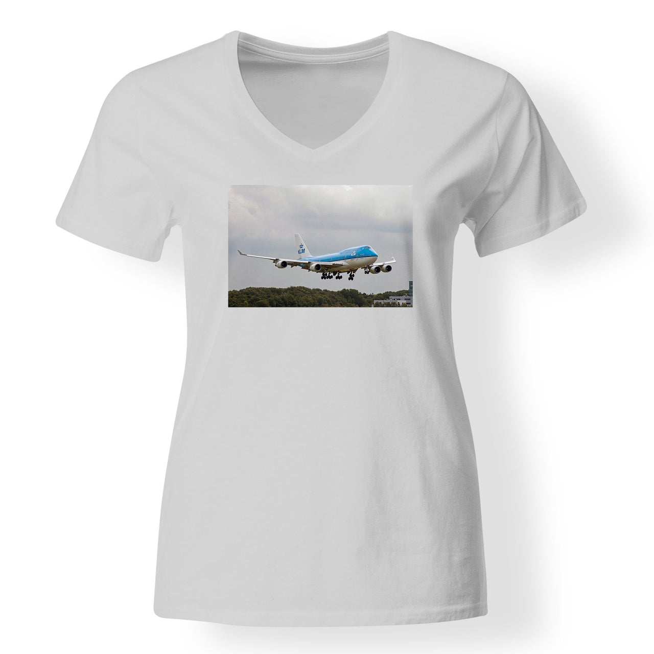 Landing KLM's Boeing 747 Designed V-Neck T-Shirts