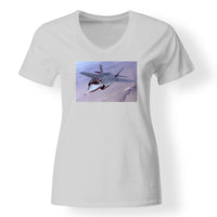 Thumbnail for Fighter Jet 35 Captured in the Air Designed V-Neck T-Shirts