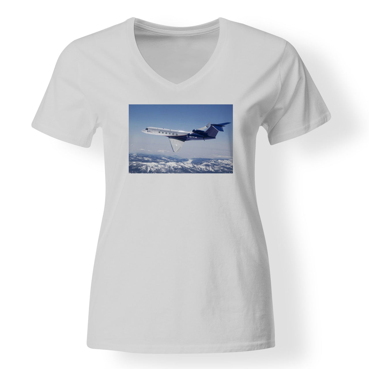Cruising Gulfstream Jet Designed V-Neck T-Shirts