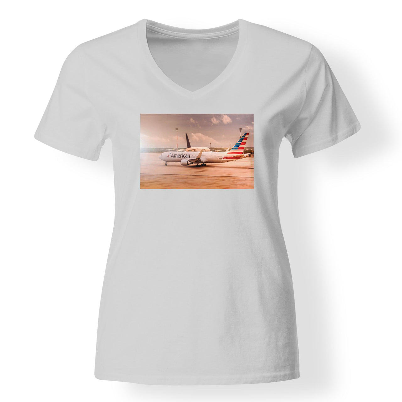 American Airlines Boeing 767 Designed V-Neck T-Shirts