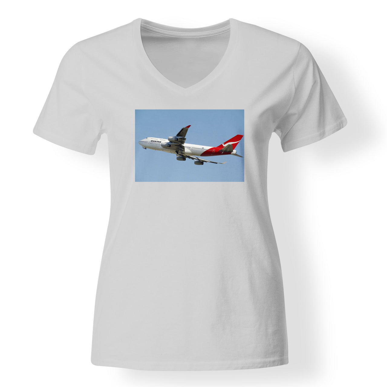 Departing Qantas Boeing 747 Designed V-Neck T-Shirts