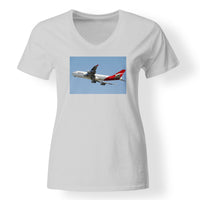 Thumbnail for Departing Qantas Boeing 747 Designed V-Neck T-Shirts