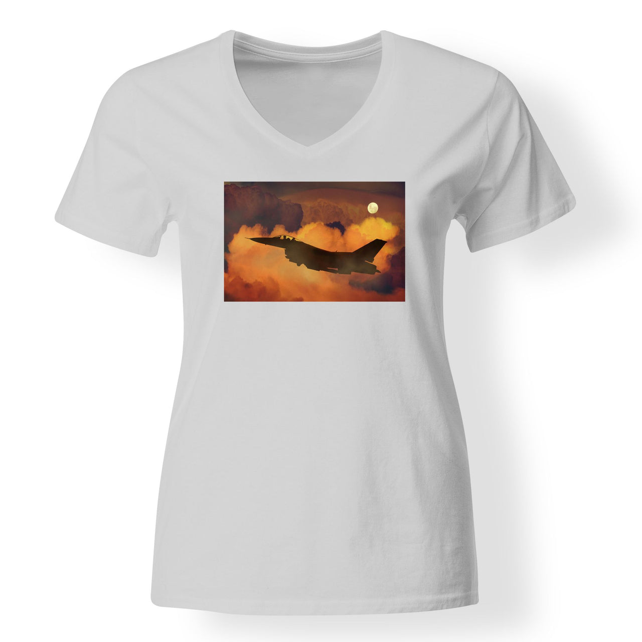 Departing Fighter Jet 16 Designed V-Neck T-Shirts